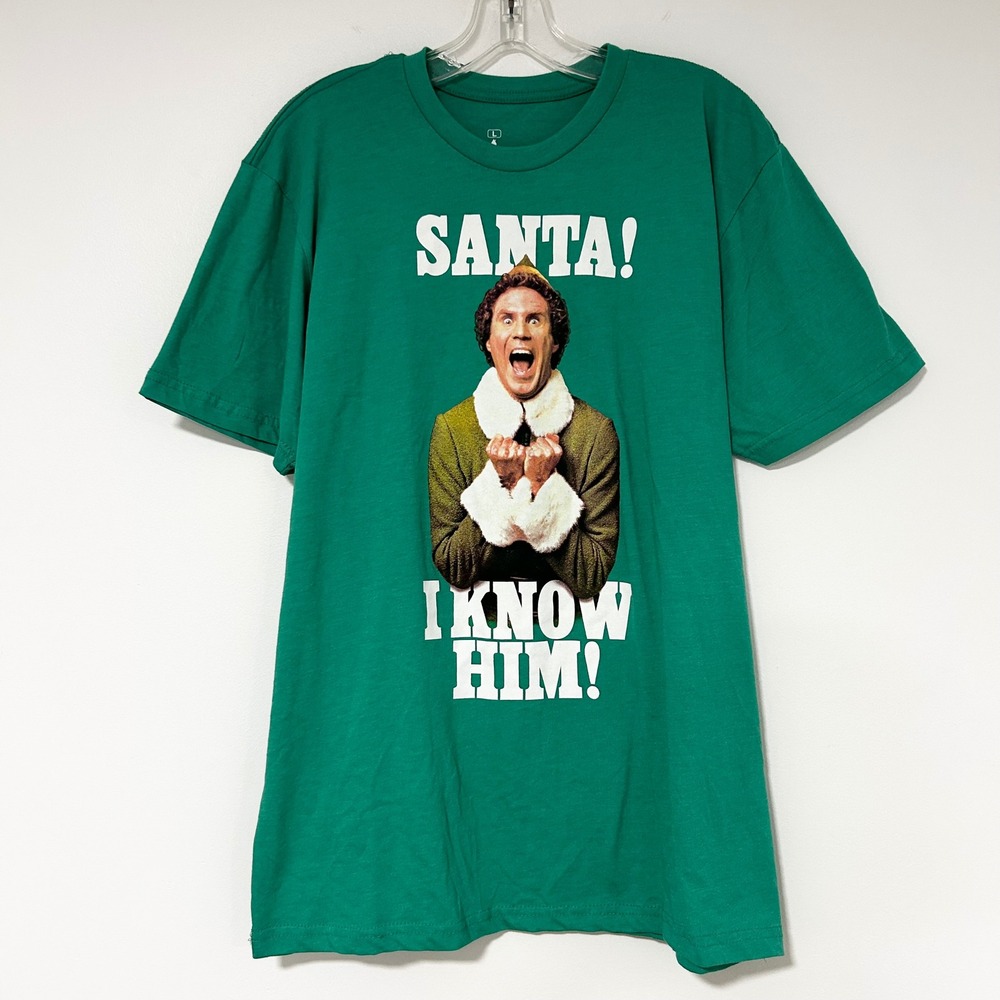 Elf Movie Santa I Know Him Green Graphic T-Shirt Ripple Junction Large Buddy Elf